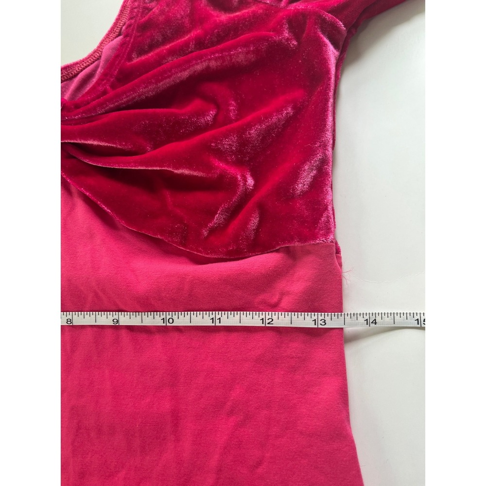 Pink Velvet Short Sleeve Gathered V-Neck Bodysuit Leotard Dancewear